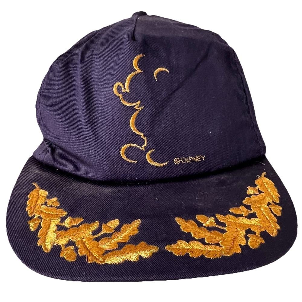 Vintage Disney Mickey Mouse‎ Snapback Hat Navy Gold Embroidered Leaves Adult Cap